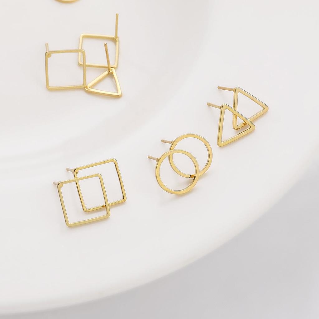 Color-Preserving 12mm 14K Gold-Filled Square Wire Geometric Stud Earrings - Circle & Triangle Design