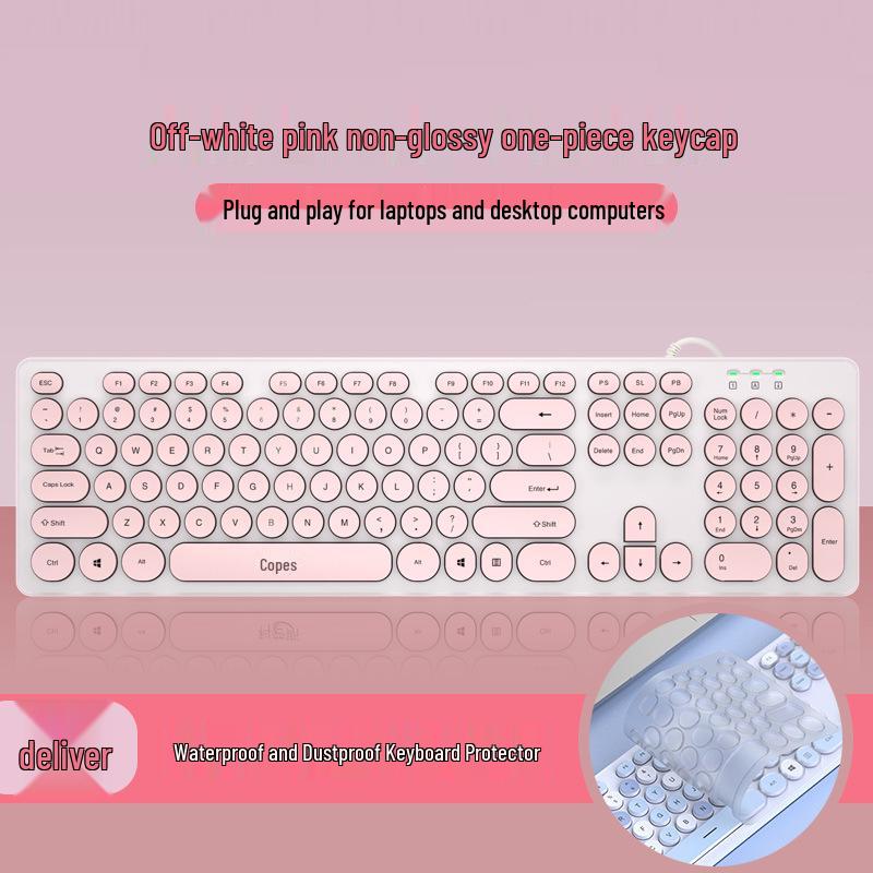 Silent Wired Chocolate Keyboard & Mouse Set for Laptops - Membrane Keys, Punk Style, Office Use