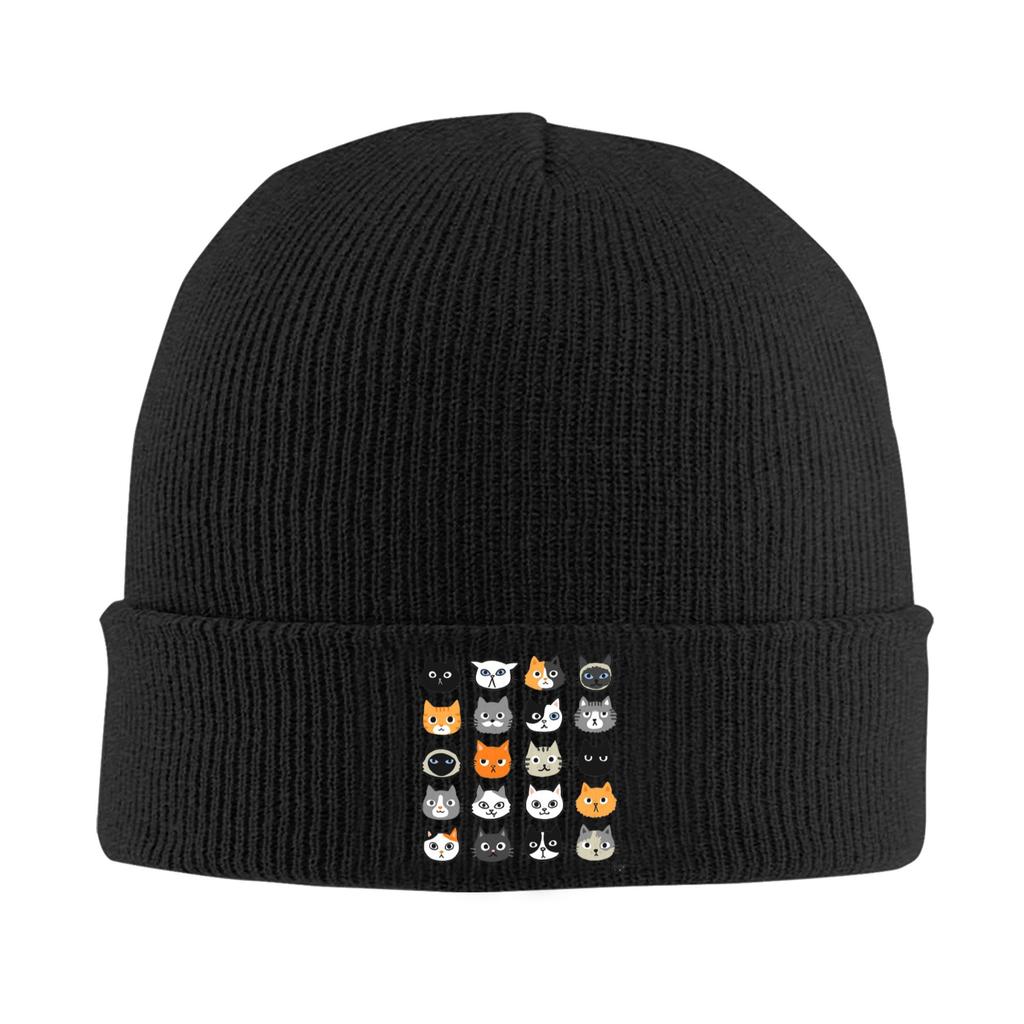 Assorted Cat Faces  Cute Quirky Kitty Cat Drawings Warm Knitted Cap Winter Knit Bonnet Hat Skullies Beanies  Caps for Unisex