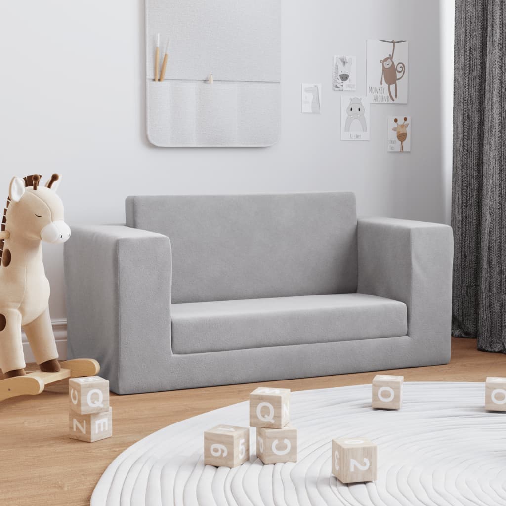 Vidaxl 2-Os. Sofa For Children, Fold-out, Light Grey, Soft Plush