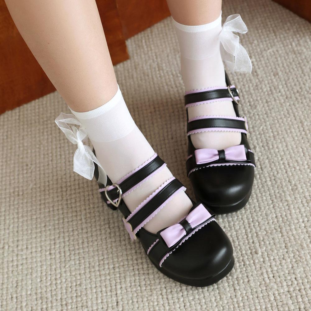 Size 34-48 Lolita Women Mary Jane Shoes Pumps Platform Chunky Heel Gothic Pumps With Bow Cute Uniform Dress Shoes For Women