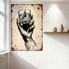 Vintage Line Art Hand Holding Glass with Drink & Napkin Metal Tin Sign, Retro Aged Wall Decor for Bar Pub Home Cafe, Distressed