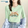 Jeanswest Women's Loose Fit Round Neck Long-Sleeve T-Shirt with Tulip Print
