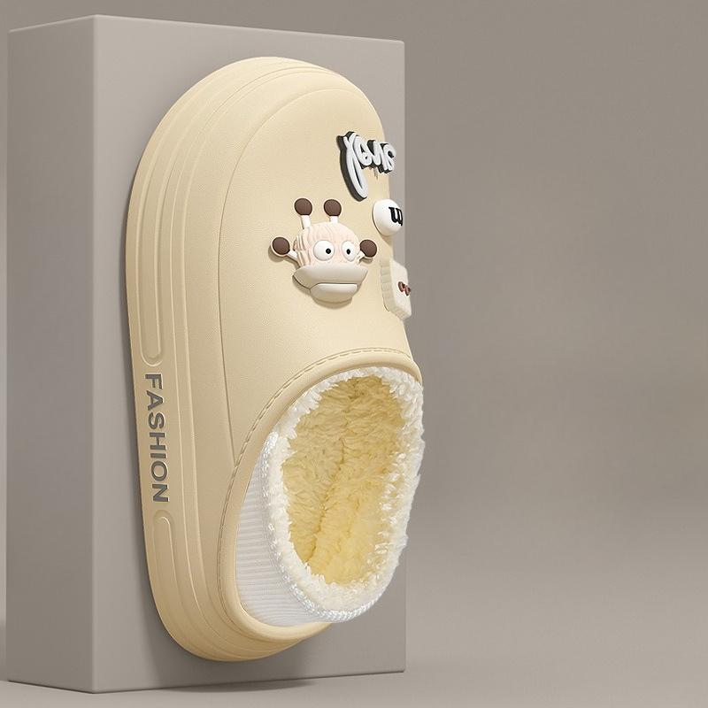 Women's Indoor Home Slippers: Thick-soled Warm Shoes with Fleece Bags and Waterproof Cotton Heels