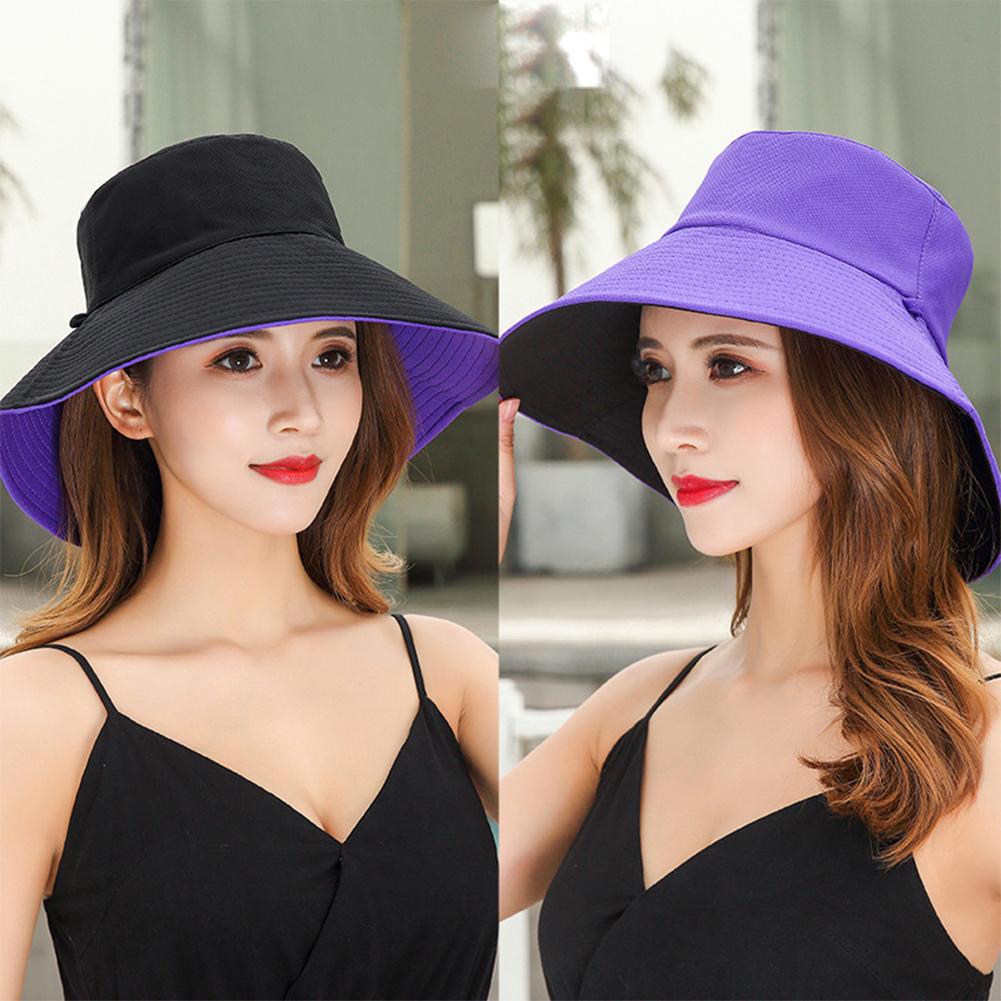 1Pc Fisherman Hat Women's Summer Face Cover Sunscreen Large Brim Sunshade Hat Internet Celebrity Double-Sided and Versatile