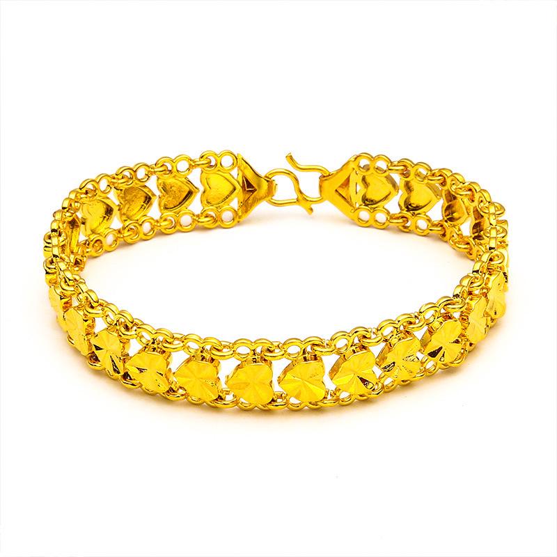 Women's Gold Rose Flower Heart Bracelet, Simple Carved Design.