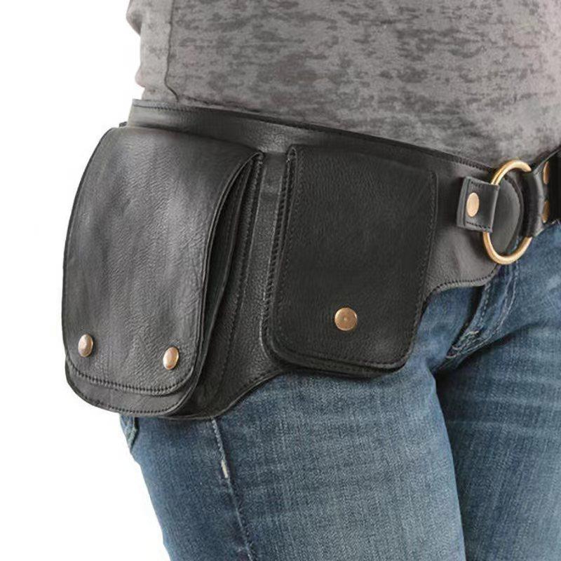 Medieval Viking Vintage Leather Outdoor Fanny Pack Belt Halloween Cosplay Costume Dress Up Props