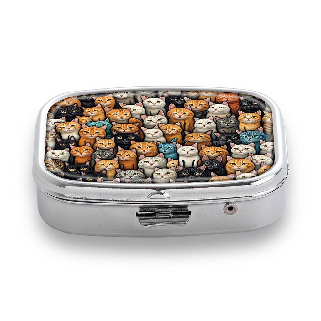 Portapillole Portatile con 2 Scomparti, Mini Custodia Organizer in Metallo per Medicine, Carino Contenitore Stampato per Pillole, Vitamine, Gioielli, Viaggio, Uso Quotidiano