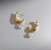 Round Zircon Drop Earrings for Women Minimalist C Shape 18K Gold PVD Plated Stainless Steel Earrings Fashion Jewelry Gift