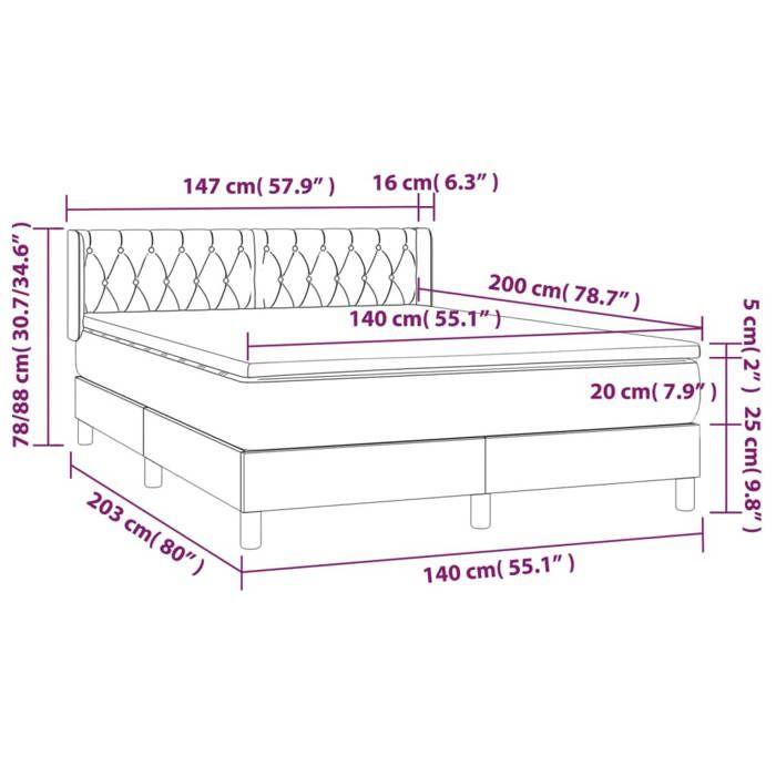 3131145 vidaXL Bed with Box Spring and Mattress Dark Blue 140x200cm Velvet