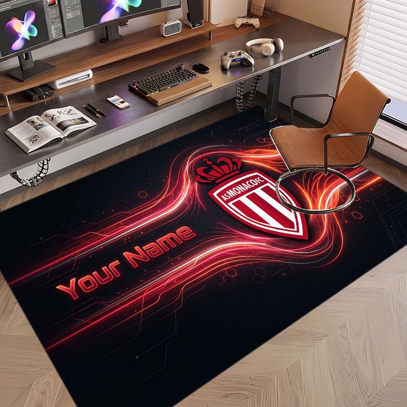 Custom Rug Monaco FC Pattern Print Name Text Soft Non‑Slip Floor Carpet for Home Indoor Decoration