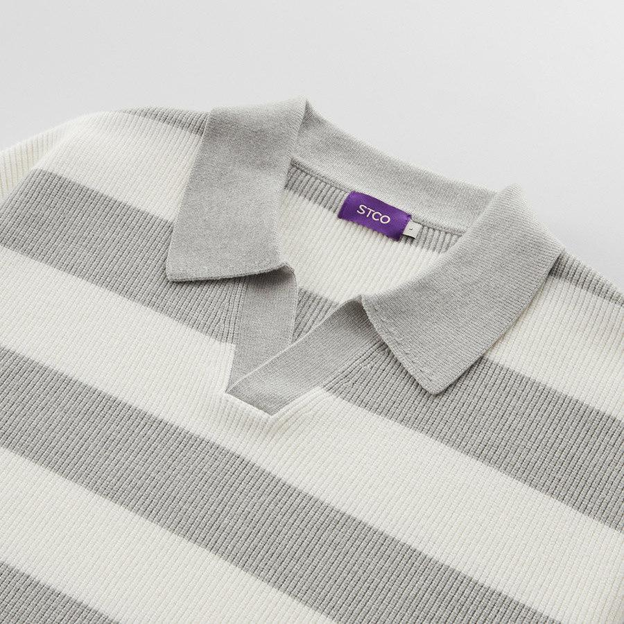 STCO Bold Stripe Open Collar Knit Gray (Oversized)_Sktva73Omg