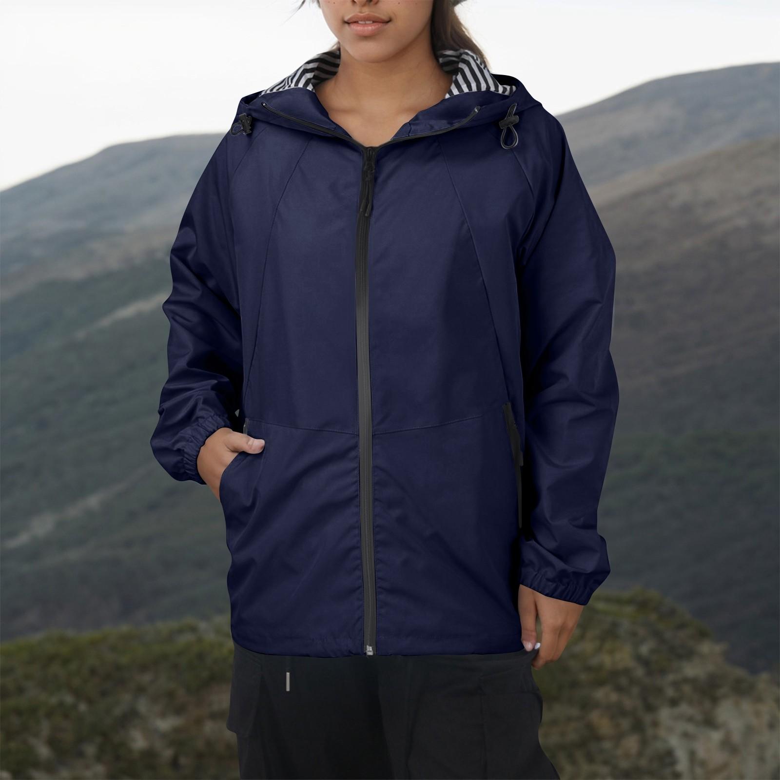 

Женский повседневный модный однотонный костюм с длинными рукавами и капюшоном для походов на открытом воздухе, водонепроницаемая куртка XXL тёмно-синий