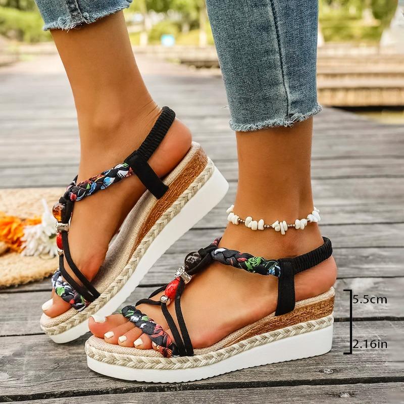 Women'S New Summer Sandals Classic Wedge Thick Sole Elevated Elastic Strap Open Toe Elegant Comfortable Sandals for Women