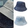 Rhinestones Fisherman Hat Foldable Sun Hat Breathable Headwear for Adult Outdoor Activity Beach Camping Travel Essential