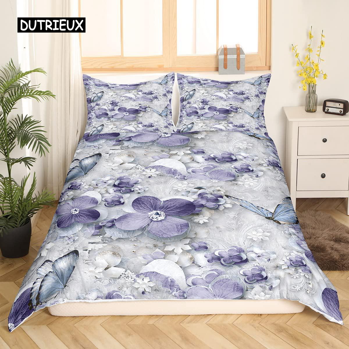 

Комплект постельного белья с лавандовым принтом, большой размер, фиолетовый цветок, романтический и красивый комплект постельного белья для девочек и женщин, 2/3 предмета, полиэстеровое одеяло EU single(135x200cm)