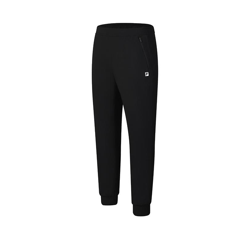 Fila Athletics Fitness Mid-Rise Tapered Solid Color Long Pants Cool Feel Knitted Sports Pants Men Bottoms Deep-Black A61M421602FBK