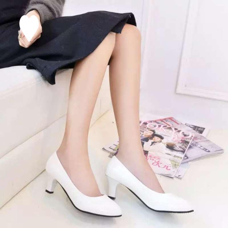 Spring and Autumn Versatile Single Shoes Femininity Black and White Work Shoes High Heels Middle Heel Bow High Heel Women's Shoes Marriage