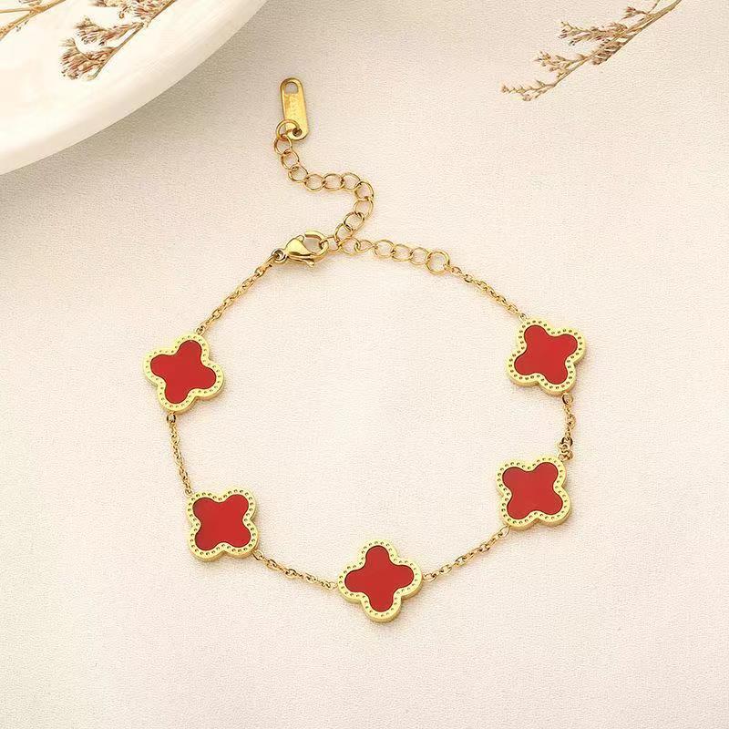 Titanium steel four leaf clover five flower bracelet, fashionable and versatile, women's 18k lucky grass bracelet accessory