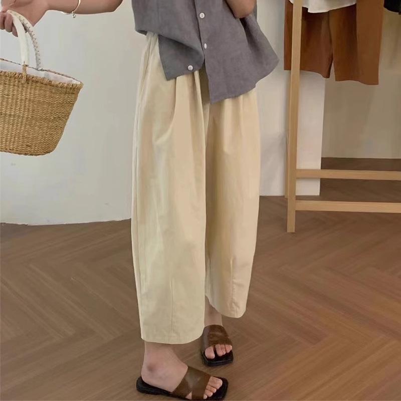 Cotton UL Japanese Style Women's Wide Leg Carrot Pants with Elastic Waist, Petite Loose Fit, Suitable for Spring, Summer, and Autumn.