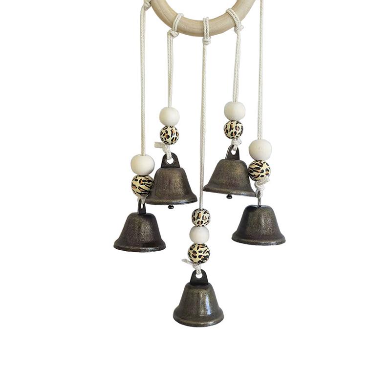 Melodisches Boho-Windspiel Natürlicher Holzring Vintage Metallglocken Wasserdicht für Außenbereich Hof Heimdekoration