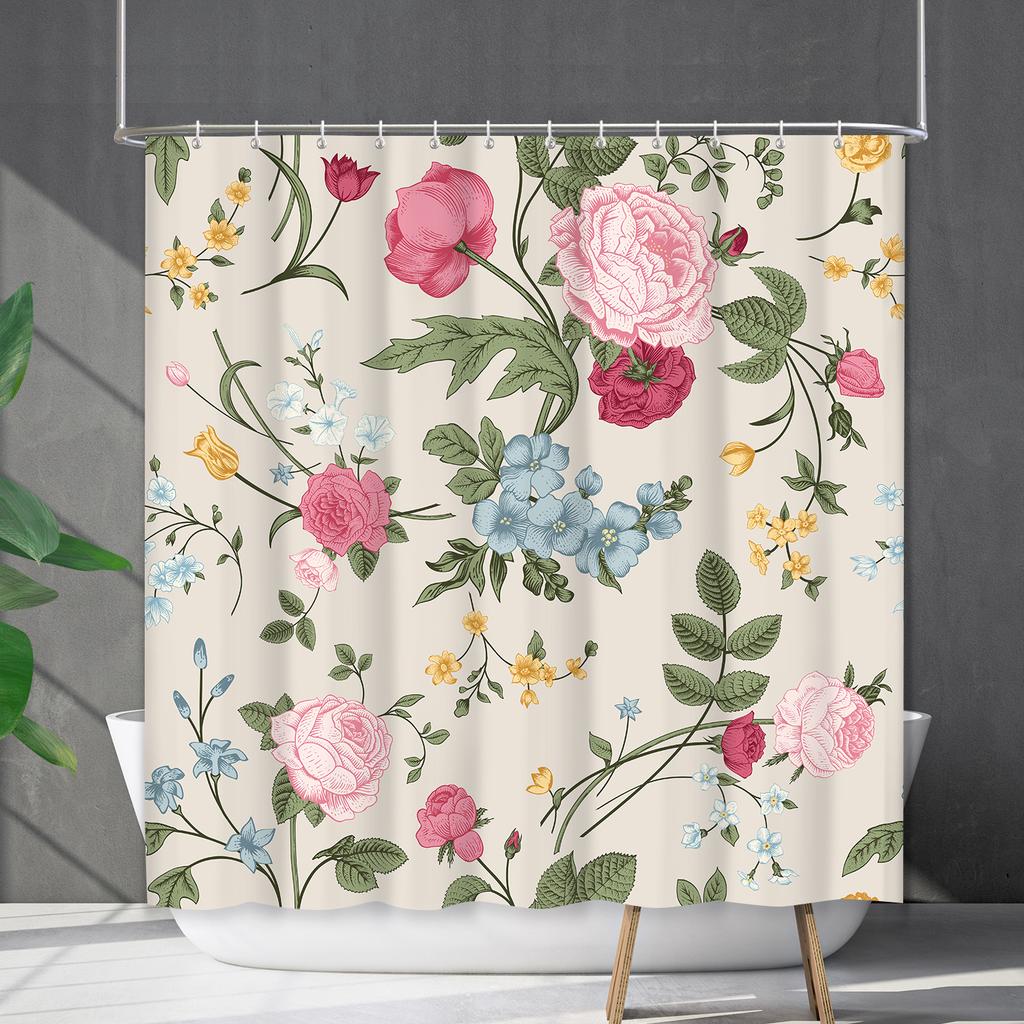 Shower Curtain Waterproof And Mildew-Proof 3D Digital Printing Plant Flower Plant Shower Curtain Bathroom Partition