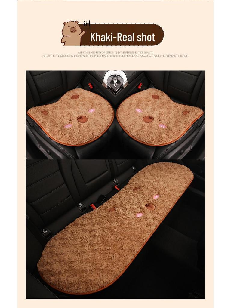 Cartoon Cute Capybara Winter Plush Car Seat Cushion for Cadillac CT5, Aoge XT4, XT5