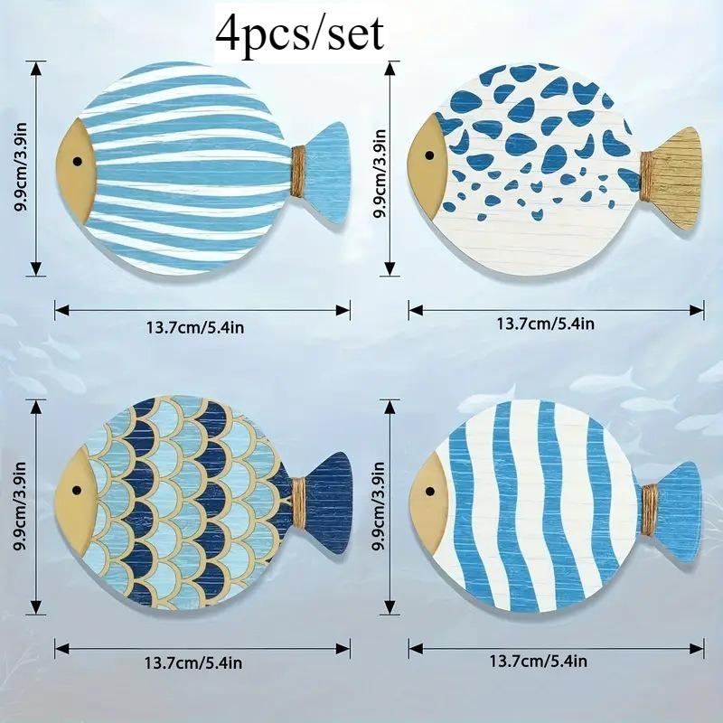 

4 шт./набор Винтажные деревянные подставки под стаканы в виде рыбок Теплоизоляция Нескользящие Декор для кухонного стола Подставки из массива дерева синий
