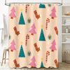 Christmas Shower Curtain Set Holiday Christmas Decorations, Xmas Trees, Candy Cane Design Waterproof Bathroom Liner for Festive