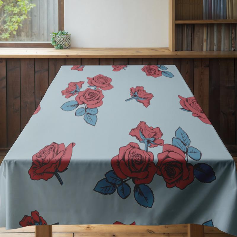 Rustic Floral TableclothElegant Red Blue Rose Print for Home Dining Tables, Perfect Decor in Living Room or Kitchen 105x206cm (4
