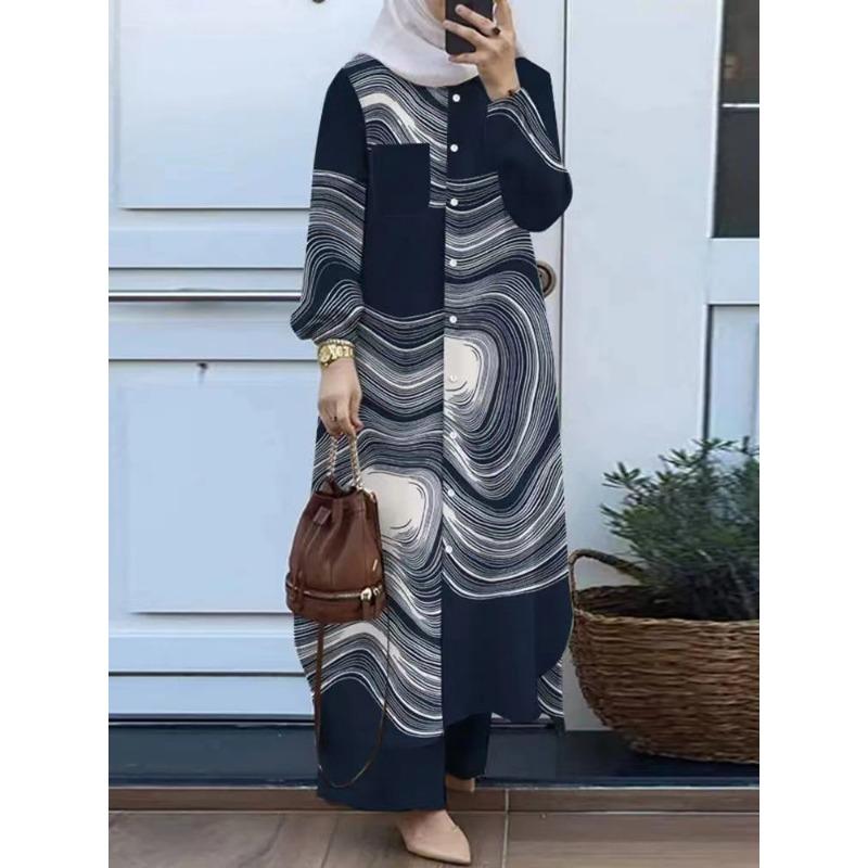 

Женская рубашка больших размеров с принтом и пышными рукавами 5XL белый/синий