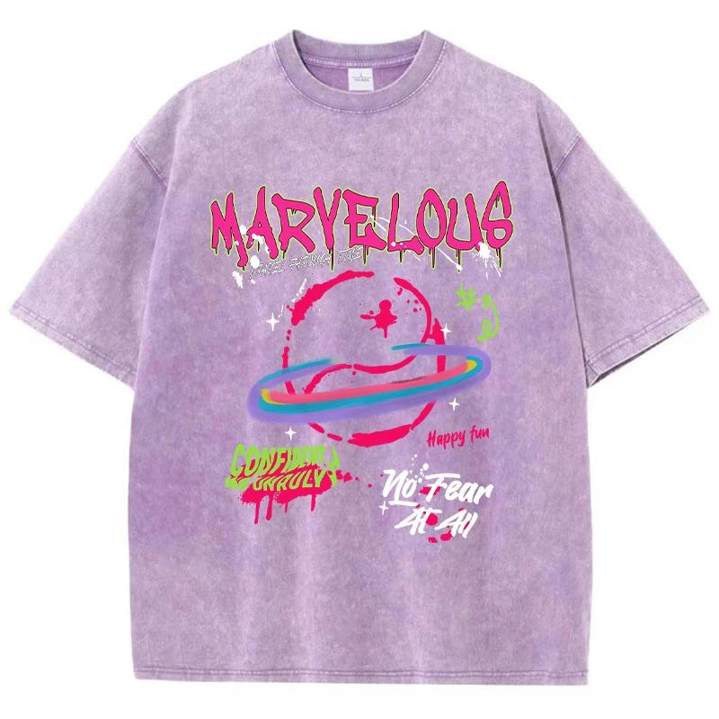 Colorful Fantasy Funny Cartoon Short Sleeve Fashion Men's and Women's Summer Casual Shirt Washed Vintage T-shirt