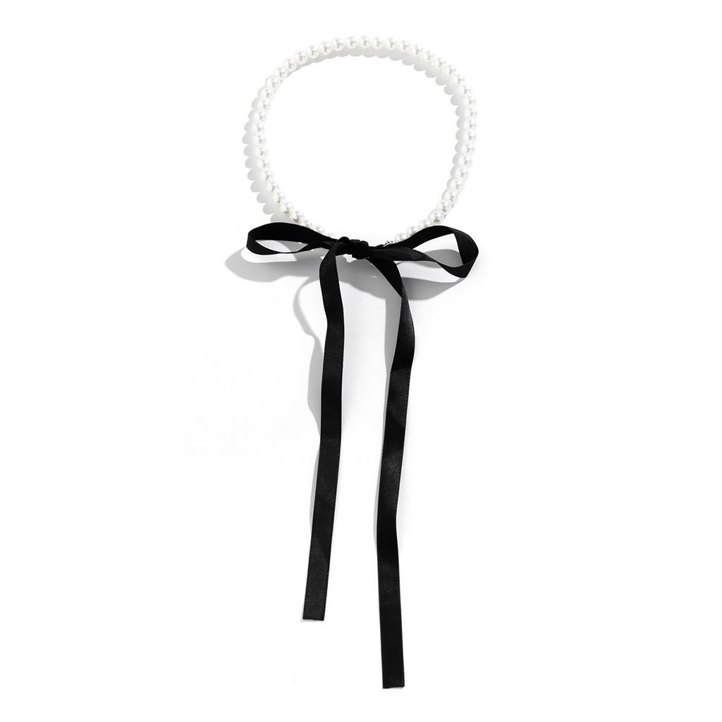 Accessories Vintage Long Bow Collarbone Chain Necklace Diy Lace Velvet Pearl Necklace Women