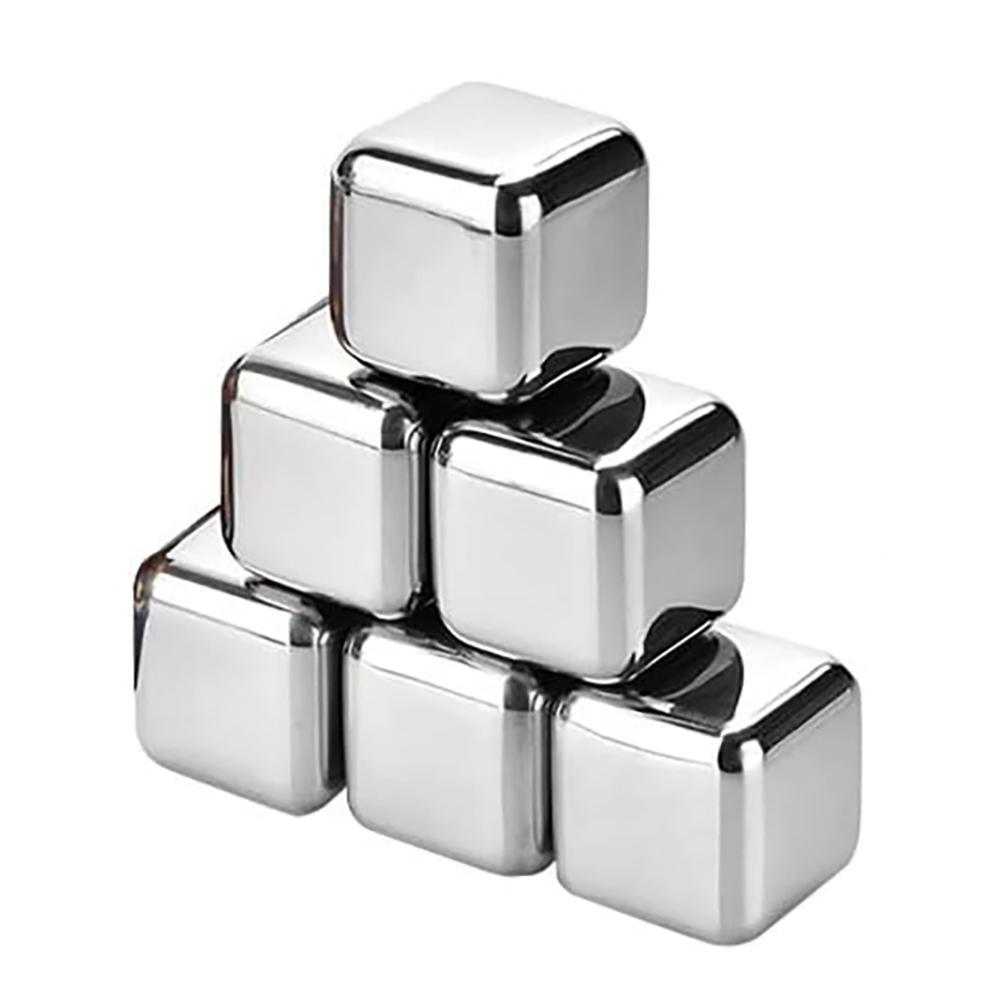 

Многоразовые кубики льда из нержавеющей стали для виски, охлаждающие металлические камни для виски 6 cubes серебряный