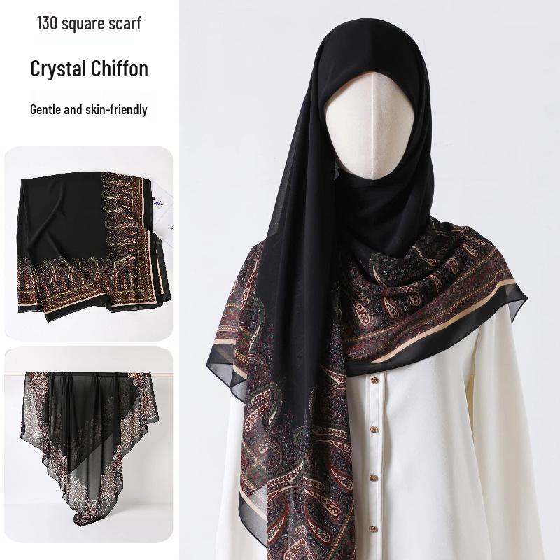 

Женский модный квадратный шарф-шаль из шелковистой марли 130x130 - Высококачественный, легкий, длинный шарф 130*130