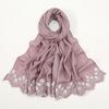 Solid Color Chiffon Embroidery Hijab - Ruffled Edge Long Scarf Islam Hijabs Women's Turbans Head Wrap Lightweight Scarf
