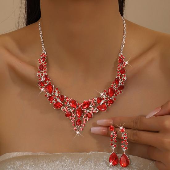 2Pcs/Set Women Jewelry Set Sparkling Water Drop Design Wedding Necklace Drop Earrings Set Bridal Jewelry Gift