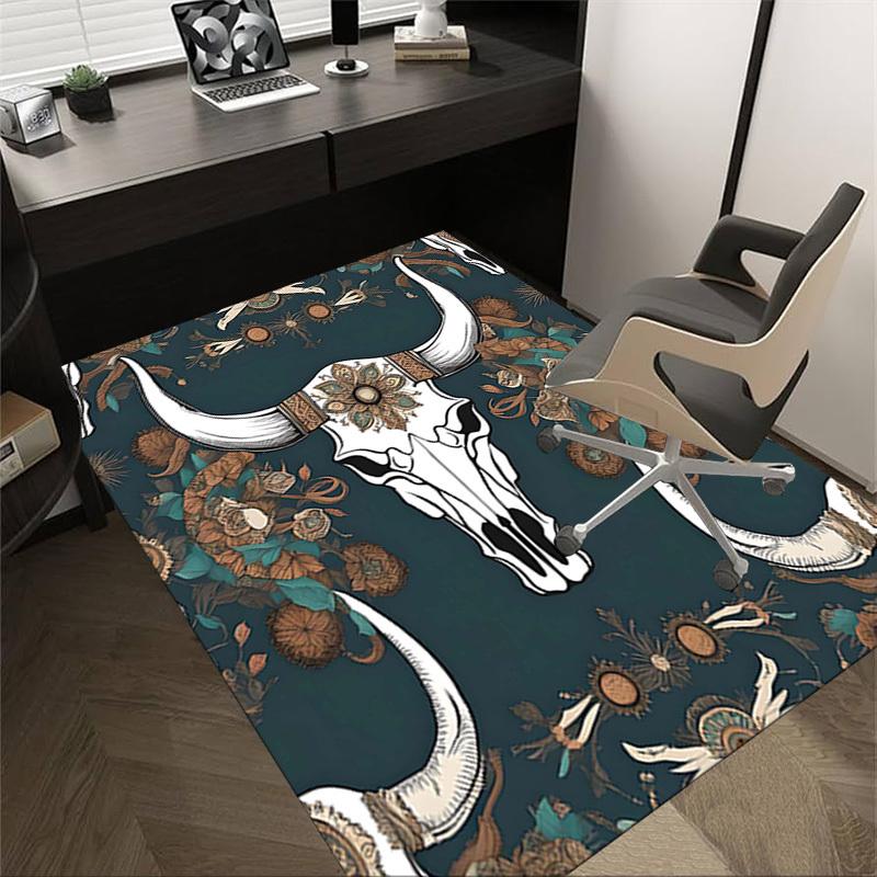 

1PC Bull Skull Floral Anti-slip carpet, suitable for Office, bedroomand playrooms. It can also be used as a sofa footrest cover-R41 60cm by 90cm