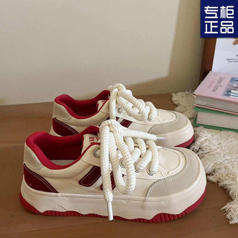 Mango head platform canvas shoes women's niche design sense retro casual board shoes spring new ins small
