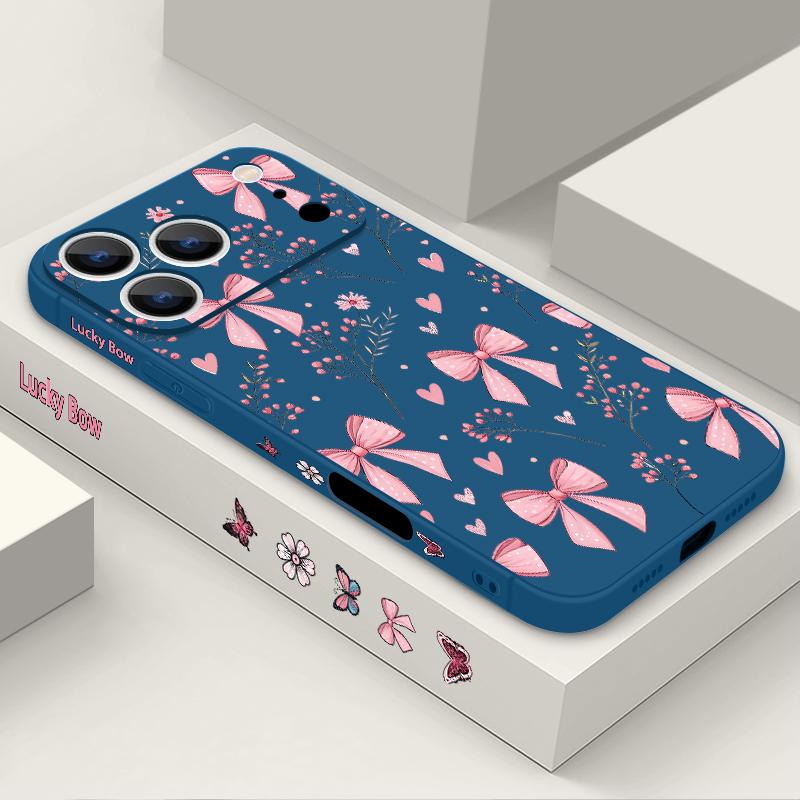 For iPhone 17 Pro Max Case Pink Bowknots Floral Pattern TPU Silicone Soft Cover For iPhone 16 Pro Max 15 14 13 12 11 16E Air