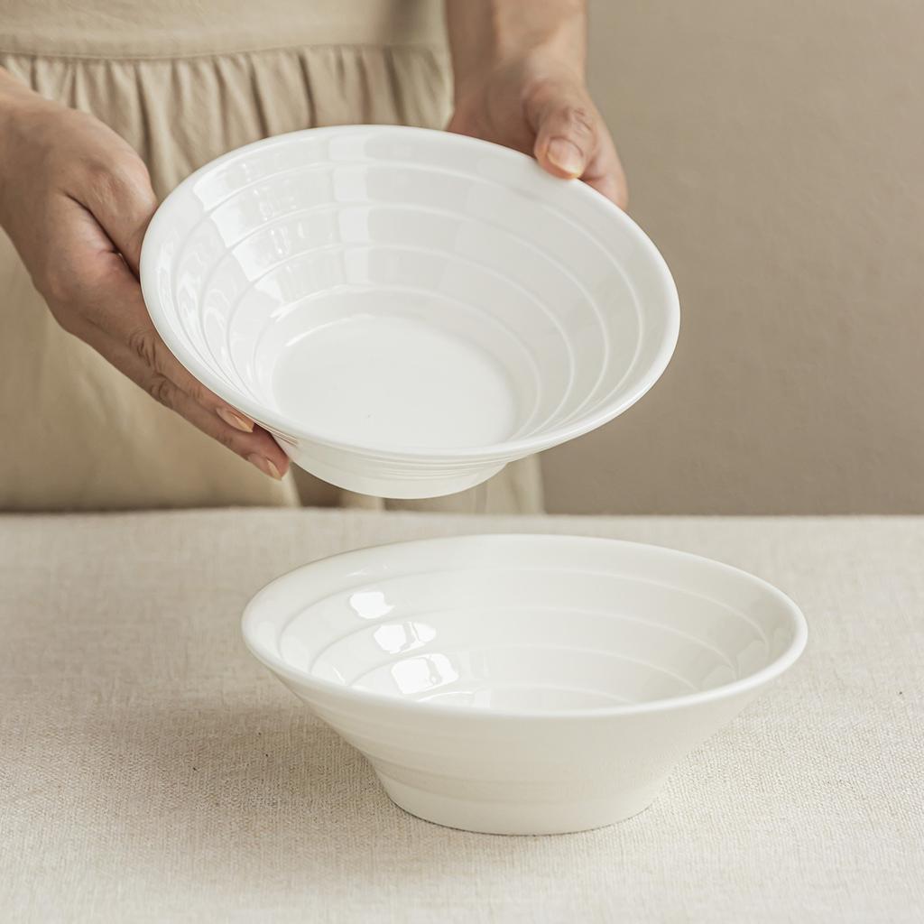Ceramic Bowl Solid Color Ring Hat Bowl Premium Sense Trumpet Bowl Household Vegetable Bowl Salad Bowl Light Luxury Tableware Pasta Bowl