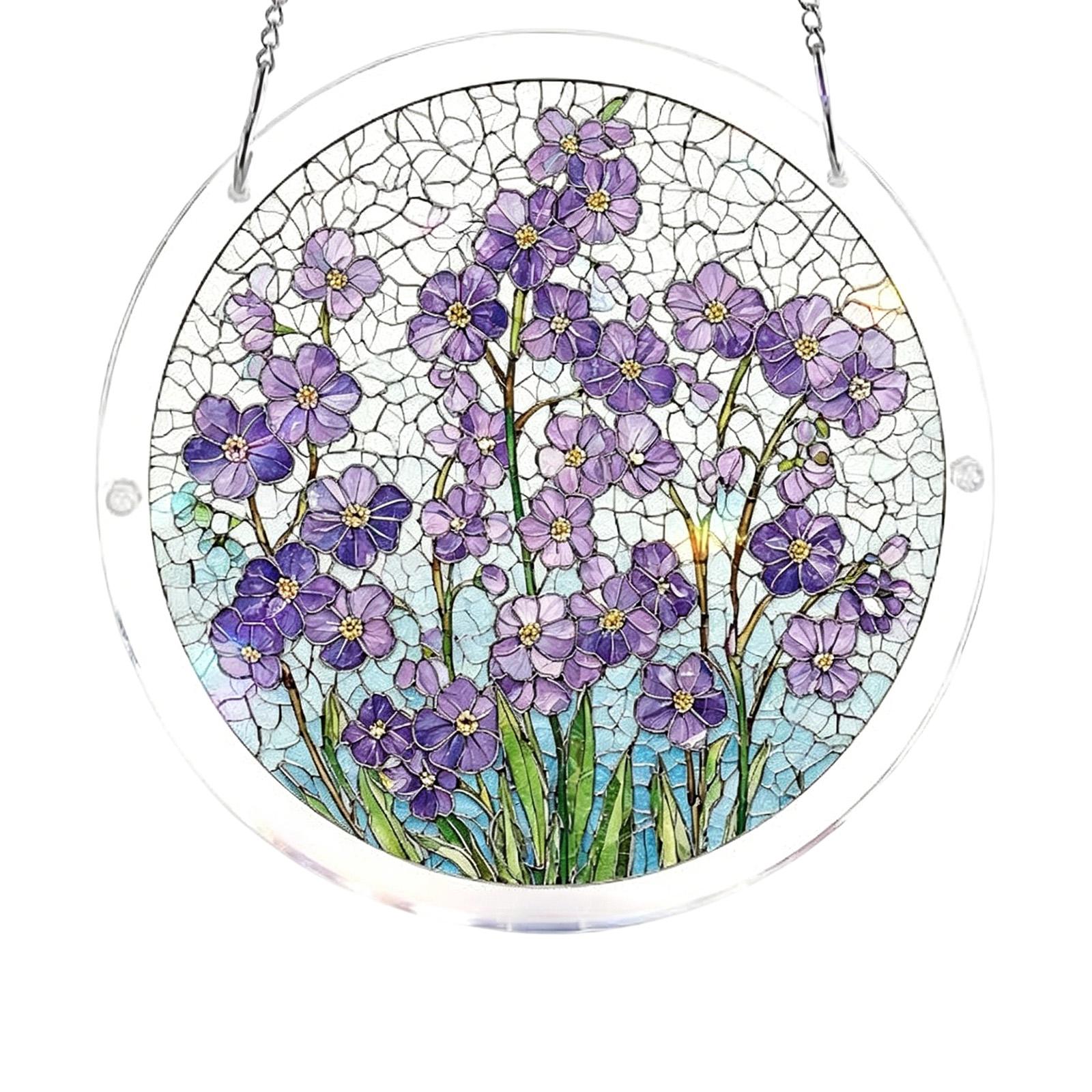 

Acrylic Sun Catcher Hanging Ornament Floral Design Round Decorative Window Hanging Suncatcher Art Piece Indoor Outdoor Use one size