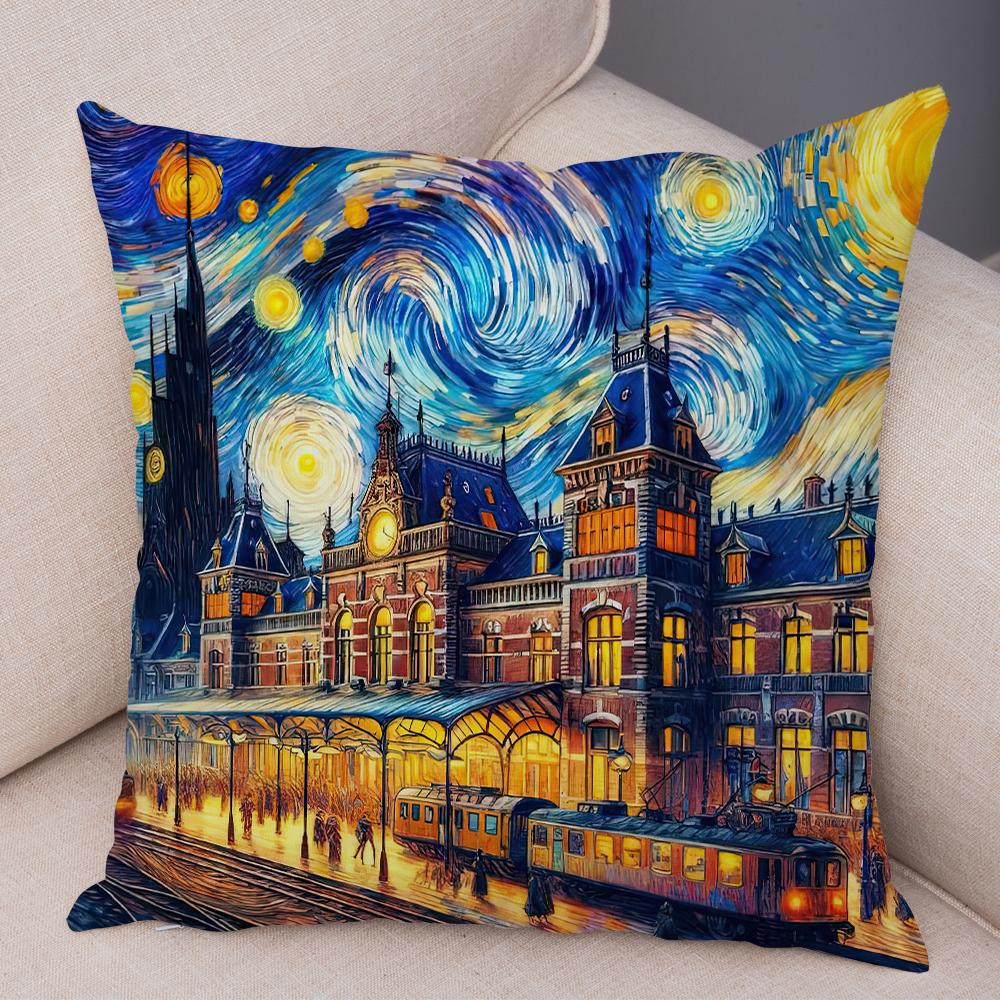 New York Paris London Rome Cushion Cover Decor Starry Sky Art Double Print Pillow Case Soft Plush Pillowcase for Sofa Home Car
