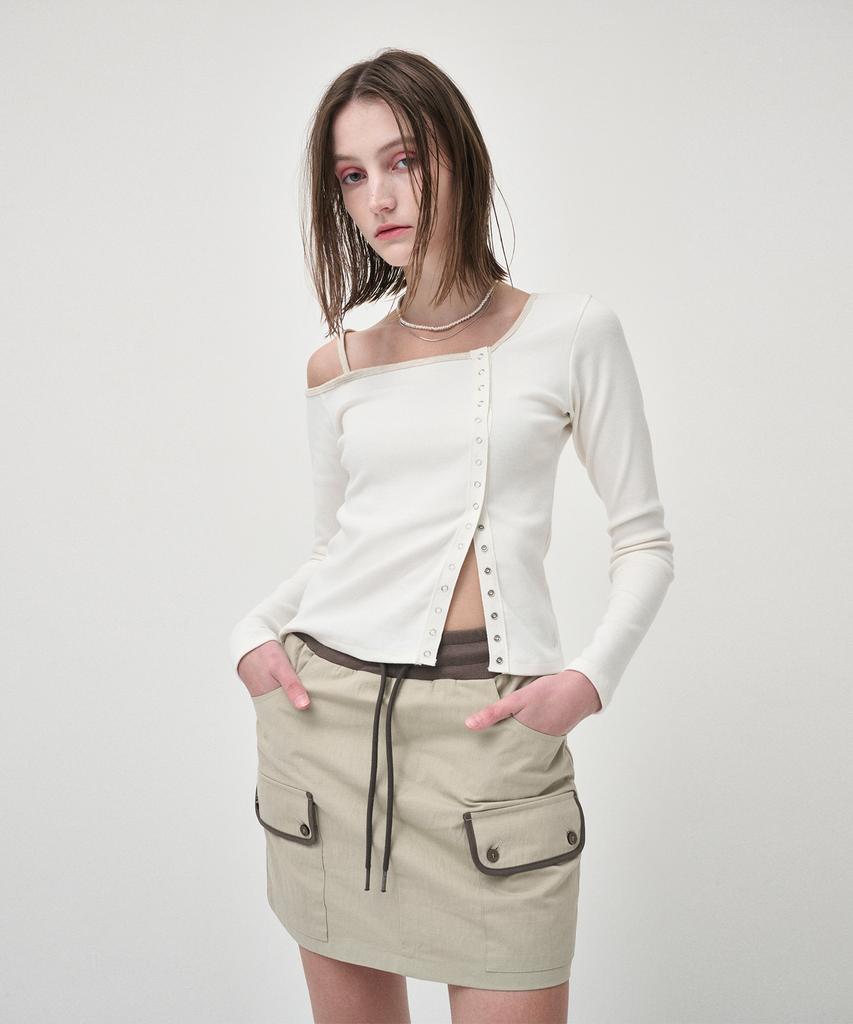 Etmont Cargo Banding Mini Skirt, Khaki Beige