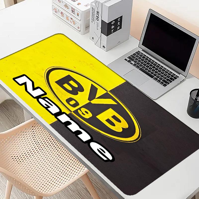 Custom Name Personalized Borussia Dortmund Pattern Mousepad, Laptop PC Desk Mat, Decorative Desk Mat for Home Keyboard Pad Gift