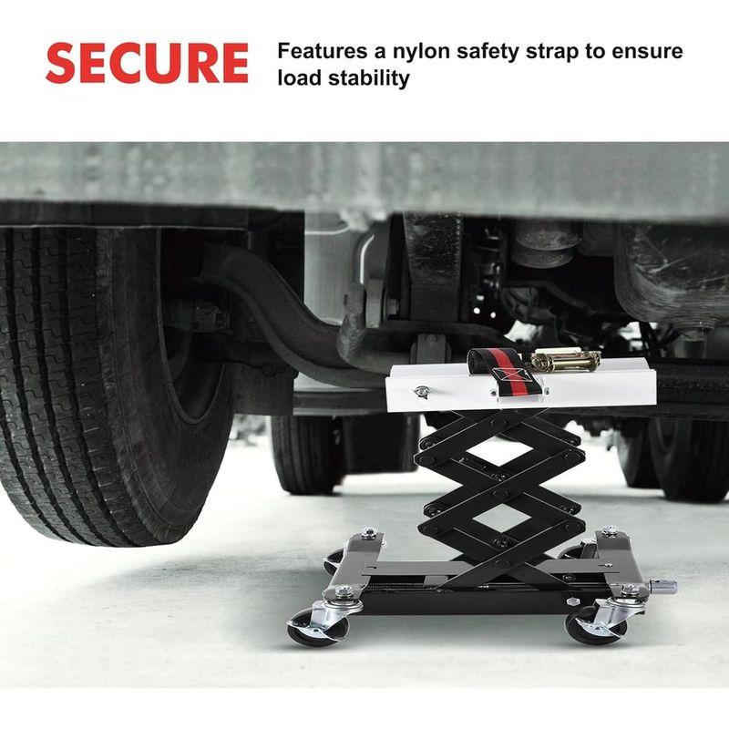 Heavy-Duty 450 LB Capacity Low Profile Transmission Jack with 7-23 Inch Height, Safety Straps, Brake Wheels for Auto Repairs