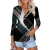 Women's Fashion Casual Print Button-down Shirt 3/4 Long Sleeve Tops
