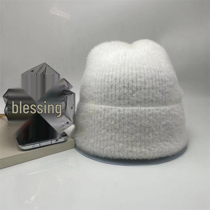 

Unisex High-Quality Knitted Wool Hat with Faux Mink Plush - Warm Solid Color Autumn/Winter Beanie L (58-60cm) рожевий