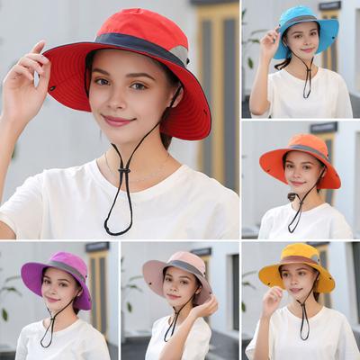 Damen Sommer Sonnenhut Hohles Netz Winddichter Riemen Breite Krempe Anti-UV Sonnenschutz Faltbar Tragbar Gartenarbeit Angeln Reisekappe Outdoor Fischerhut