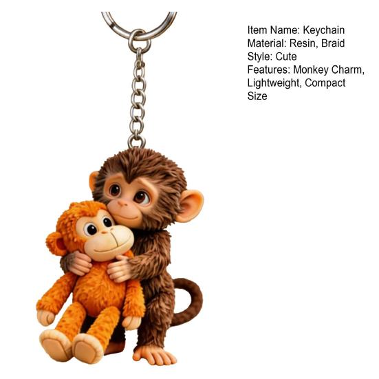 1/2Pcs Crochet Punch Monkey Printed Keychain 3D Charm Functional Keychain Bag Keys Desk Decoration Monkey-themed Accessory